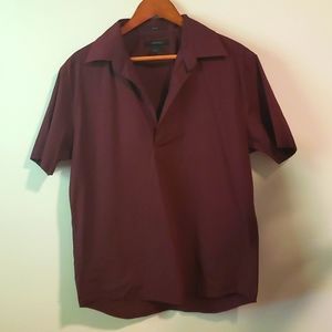 Express Burgundy Wine Collared V Neck Stretch L